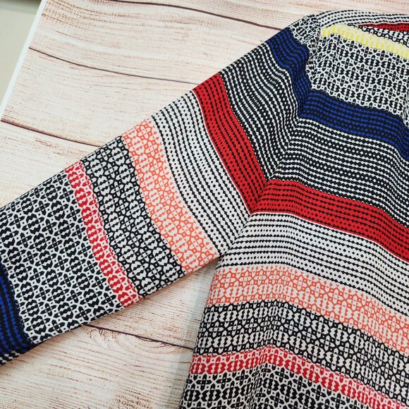 Vince Camuto Size S Striped V Neck Casual Top Long Sleeve Red White Blue Stripes - Picture 3 of 13